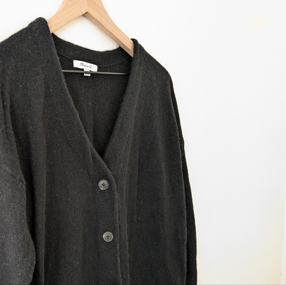Madewell Women's Black Relaxed Wool Cardigan Sweater Harlow V Neck Button M - Picture 8 of 8